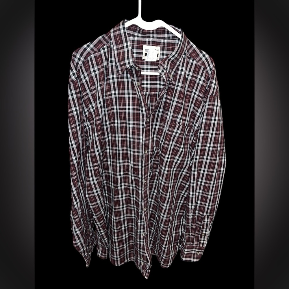 Wrangler Men's Plaid Shirt - Maroon and White Size XXL